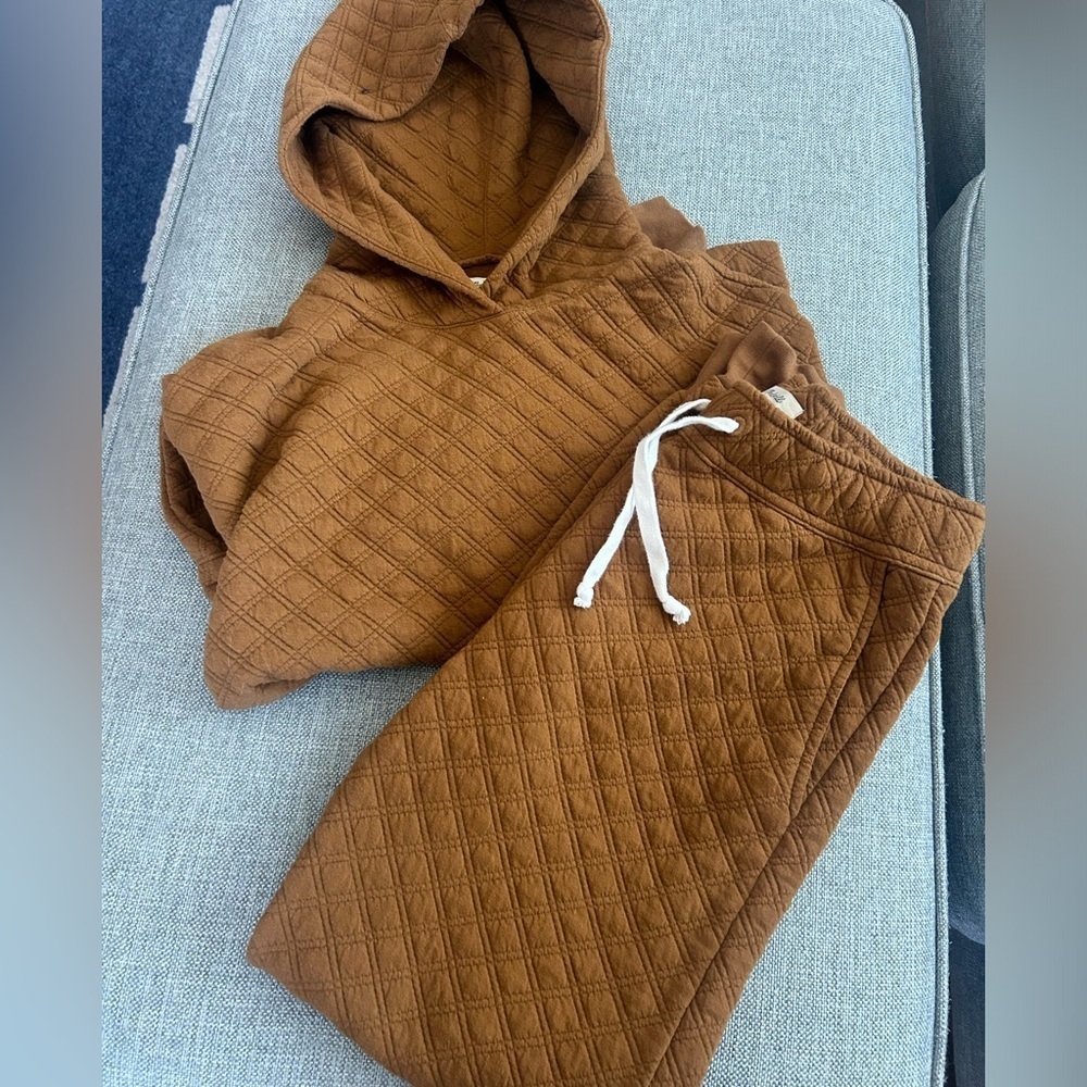 Madewell Set Quilted Brown Hoodie and Pants Set Size XXS - Picture 2 of 16